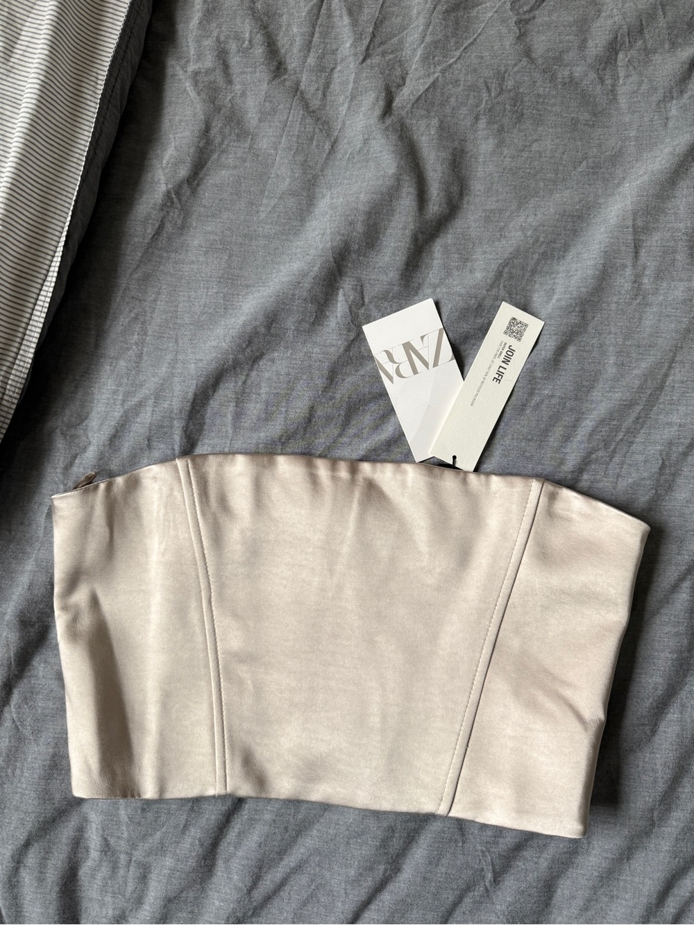 ZARA Satin Bustier Top in Light Champagne